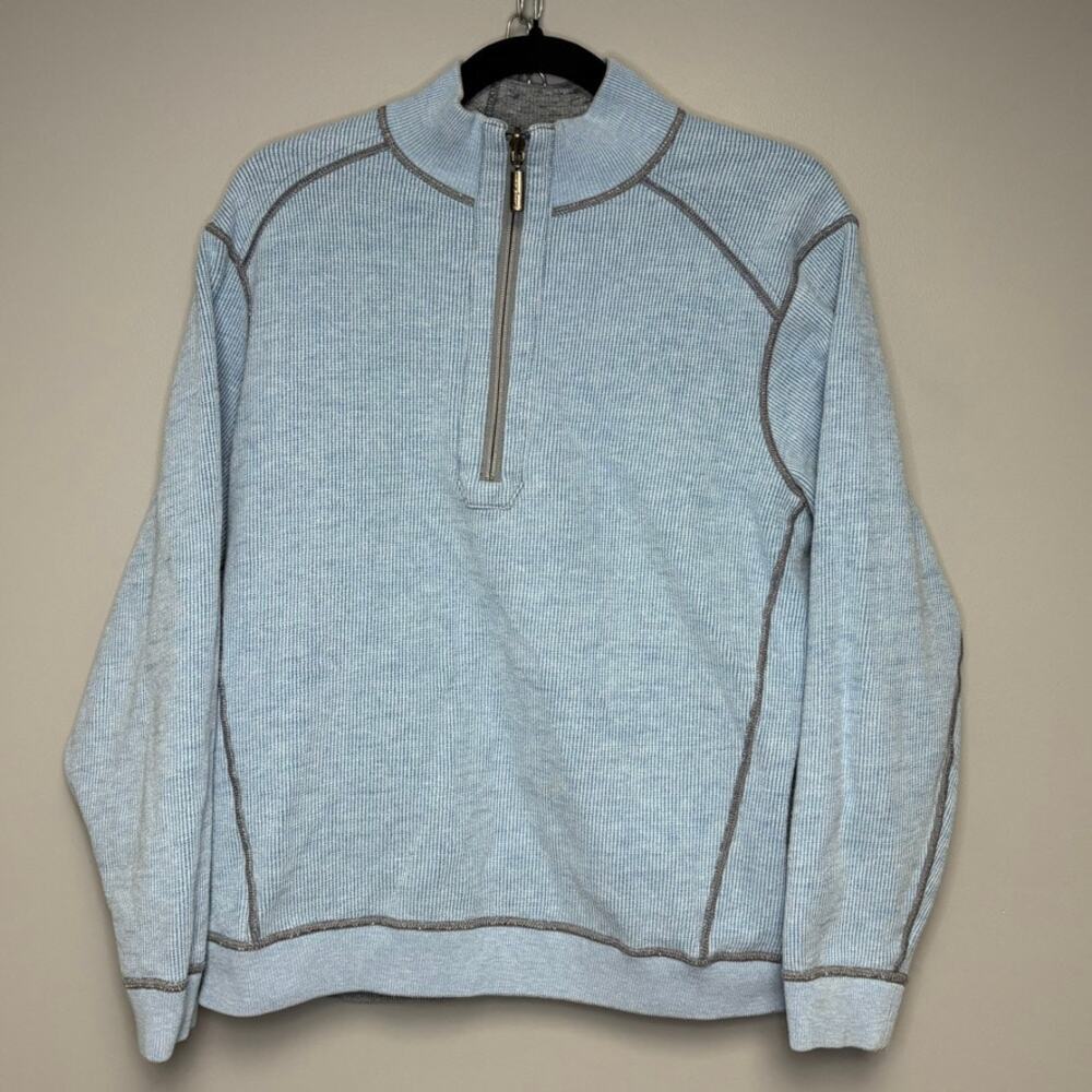 Tommy Bahama Mens Reversible Gray Blue 1/2 Zip Pullover Golf Dad‎ Sweater Sz M